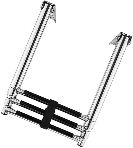 Scaletta telescopica con piattaforma da nuoto in acciaio inox, pieghevole, 3 gradini, per pontone, barca, pedale largo, capacità 199,6 kg, ideale per pontone e yacht marini