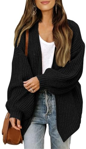 Cardigan léger à col en V pour Femme Décontractée Pull Cardigan Long à Manches Longues en Tricot torsadé Ouvert sur Le Devant