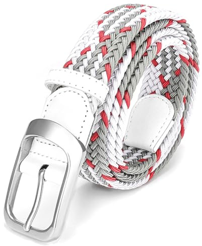 Uoocg Stretchbälte Unisex Midjeband Elastiskt Vävt Total Längd 110 CM Vit Grå Röd Kontrasttyg Bredd 3,4 CM Lämpligt För Män Och Kvinnor.