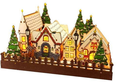 Set del villaggio di Natale,Case del villaggio di Natale | Villaggi di Natale in legno Case natalizie a LED - Le figurine pre-illuminate per decorazioni da scrivania mostrano forniture natalizie per l