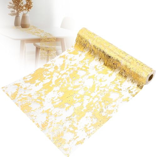 Tapvai Camino De Mesa Dorado 28 cm × 10 m, Camino De Mesa, Tela Dorada para Decoración De Boda, Decoración De Mesa, Bautizo, Festival, Cumpleaño, Navidad, Pascua (Oro)