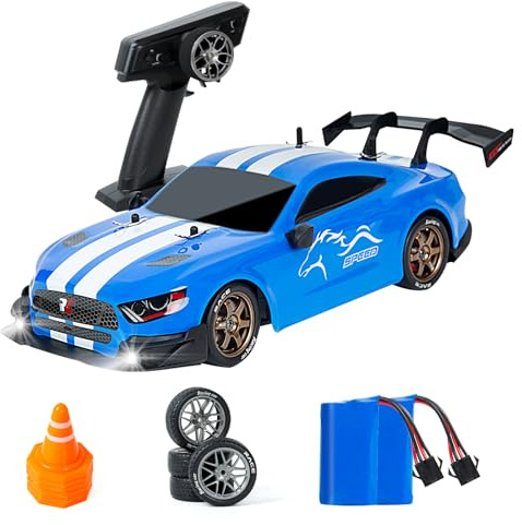 BORSTOYPRO Fjärrstyrd bil, 1:14 professionell fjärrstyrd drift, bil med proportionell styrning och gaspedal 4WD GT Drift, RC bilar hobbyleksak för vuxna pojkar (blå)