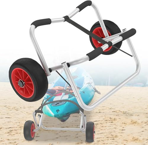 HENGMEI Kajakwagen Faltbarer Alu Kanuwagen Surfwagen mit PU-Räder, Transportwagen Bootswagen Transport Sup Trolley Bis 100kg für Boote, Kanus und Kajaks, 64 x 36 x 40 cm