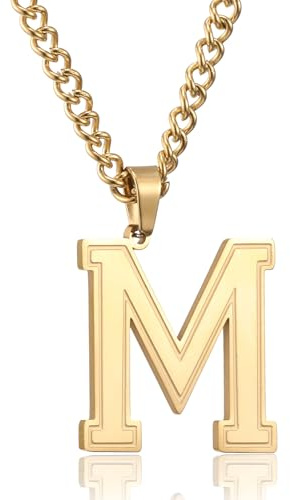 Herren Kette mit A-Z Buchstaben Anhänger Edelstahl Silber/Gold/Schwarz | Halskette 60cm,Ostern Vatertag Geburtstag Geschenke für Männer