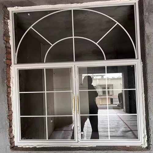 Kellerfenster Weißes Lüftungs - und Beleuchtungsfenster mit Bogendesign, Sichtschutzfenster für Spielhausinnenraum mit Schrauben und Schloss, Stilvolles Oberlichtglasfenster zum Austausch(White,36x44i