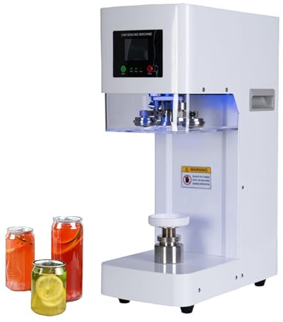 Fully Automatic Can Sealer Machine, 320W Commercial Automatic Cup Sealing Machine, Glass Plastic Tin Can Cup Can Sealer with Counter & LCD Display, Dia 2.17In Height 3.6In & 4.5In & 6.69In(White)