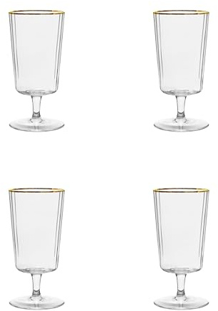 10 Strawberry Street Grace Gold Rim Glassware, Water Goblet, Set of 4