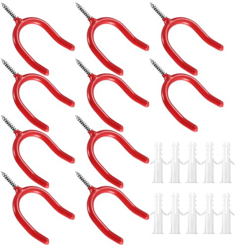 10 Pcs Garage Hooks Heavy Duty Ladder Hooks for Garage Wall Hook, Shed Hook for Hanging Accessories Strimmer Garden Tool Holder Hangers Racks Brackets Storage Organizers, with Anti-Slip Coating