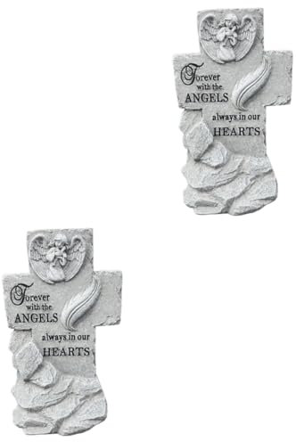 Kisangel 2pièces Statue Mémoriale avec Ange Croix Décoration De Jardin Et Cimetière Monuments Commémoratifs Souvenir Éternel
