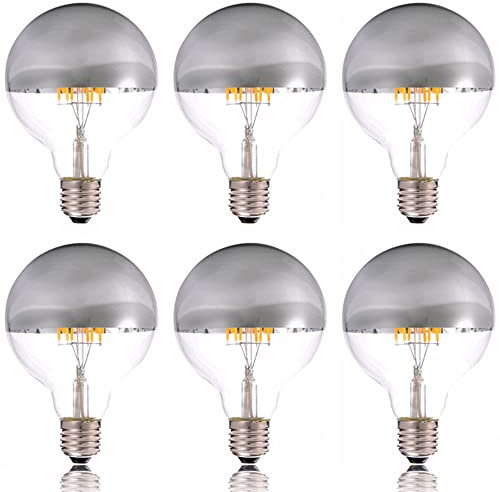 6 Pack LED Vintage Edison Bulbs E26/E27 Half Chrome G95/G30 Reflective 6W Dimmable Magic Bean Lamp 2700K Warm White Light Source