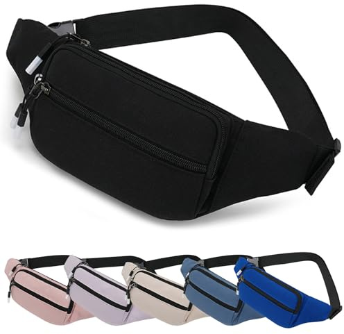 Fjquamitix Bum Bag Waist Fanny Pack for Women & Men-Waterproof Lightweight Adjustable Belt Sport Running Belt with 3 Zipper Pockets for Hiking,Travel,Workout,Outdoor Activities (Black)