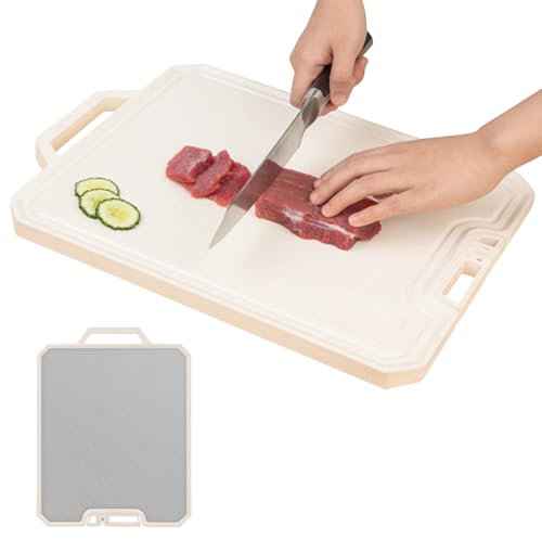 Cutting Board - Stainless Non Stick Chopping Board | Garlic Grinding Area, Double Sided Food Grade Plate Easy to Clean for Fruit Vegetable Meat Cheese Bread