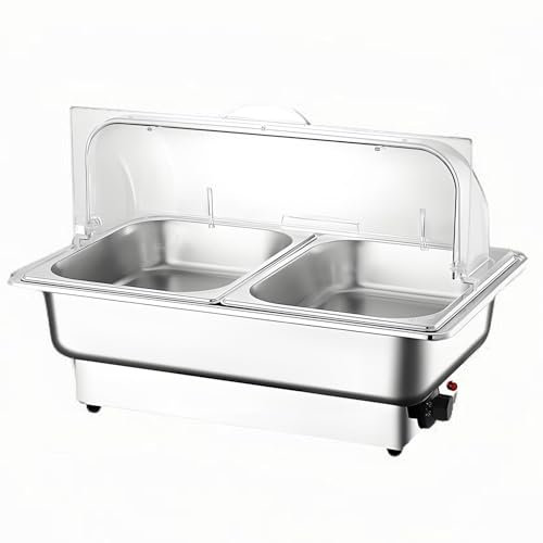 Amhuui 9L Buffet Servidor de Alimentos Calentador, Eléctrico Chafing Dish Buffet Set, con Perilla Giratoria Temperatura Ajustable, 600W Buffet Servidores Eléctricos y Calentador, Tapa Transparente