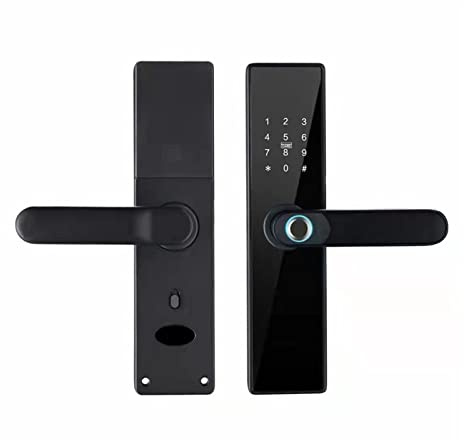 Serrure connectée, Serrure de porte biométrique à empreintes digitales K7 Pro + serrure intelligente noire Tuya App déverrouillage à distance serrure sans clé serrure de porte électronique,Construite