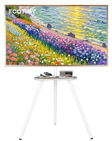 ECOTINY Chevalet trépied TV pour 40-65, portable, pivotant et réglable en hauteur avec plateau en bois, supporte jusqu'à 35 kg, idéal pour chambre à coucher, salon, noir (blanc)