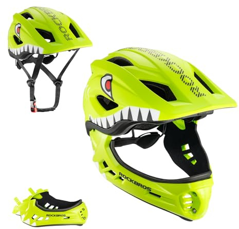 ROCKBROS Kinderhelm Integriert Fahrradhelm Kinder Jugend Fullface Helm mit Abnehmbarem Kinnschutz BMX MTB Downhill Helm Mattgrün M