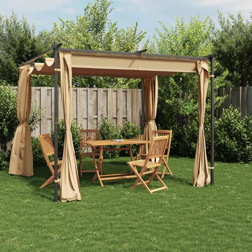 HETFTJN Pavillon 3x3 m Taupe Stahl Gartenpavillon mit Seitenwänden und UV-Schutz Dach für Feste Grill und Camping