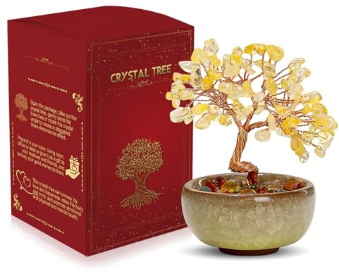 WEILAOK Crystal Tree of Life, Citrine Crystal Healing Crystals Tree, Money Tree, Gemstone Tree with Ceramic Flower Pot, Tree of Life Gifts for Womens, Fengshui Ornament for Home Office Room House