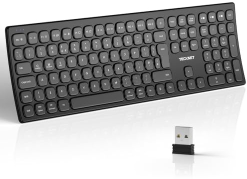 TECKNET Wireless Keyboard, Multi-Device Bluetooth Keyboard for 5 Device | 3 Bluetooth Channels, 2.4G Receiver & USB-C Wired, Curved Silent Ergonomic keyboard, Compatible with Windows Mac iPad Android