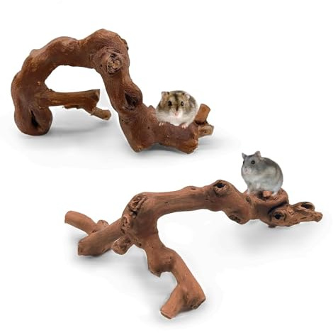 2 Pack Grapevine Wood Branches For Hamster, Natural Climbing And Chewing Toy For Syrian Hamsters, Rats, Gerbils, Mice, Small Pet Habitat Decor(5.9 IN | 2PCS)