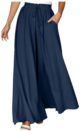 Jupe Culotte Femme Fluide Été Coton Lin Pantalon Large Taille Haute Élastique Grande Taille Palazzo Poches Cordon Chic Élégant Léger Décontracté Vacances Plage