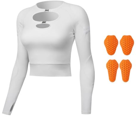 BHGRTSQ sous-vêtement de Protection Moto pour Femme avec Protections Amovibles – Haut de Compression à Manches Longues pour Moto, Cyclisme, Skateboard et Sports de Plein air(Size:L,Color:Blanc)