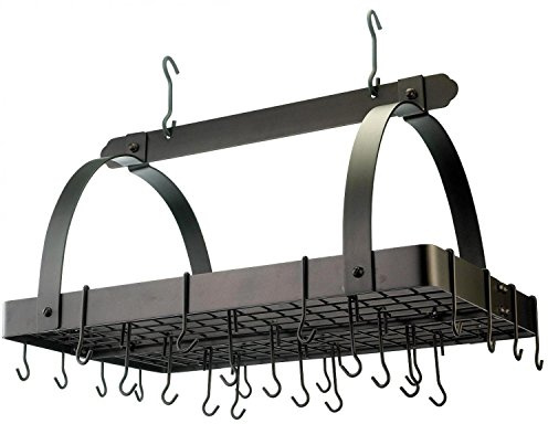 Rectangular Hanging Pot Rack with Grid & 24 Hooks