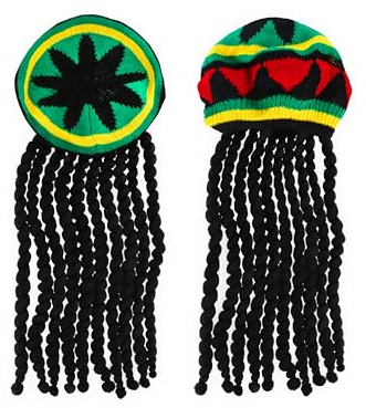 Henbrandt Fancy Dress Adults Knitted Rastafarian Jamaican Rasta Beanie Hat & Dreadlocks Hair