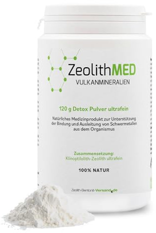 Zeolith MED Premium 120g Detox-Pulver, Medizinprodukt, ultrafeines 9µm hochreiner Zeolith-Klinoptilolith mit exponentiell mehr Oberfläche und Wirkung pro Gramm, Entgiftungskur, Apothekenqualität