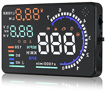 Arestech 14 cm A8 OBD2 Windschutzscheibe HUD Head Up Display mit Anzeige RPM MPH Geschwindigkeitswarnung Kraftstoffverbrauch Temperatur