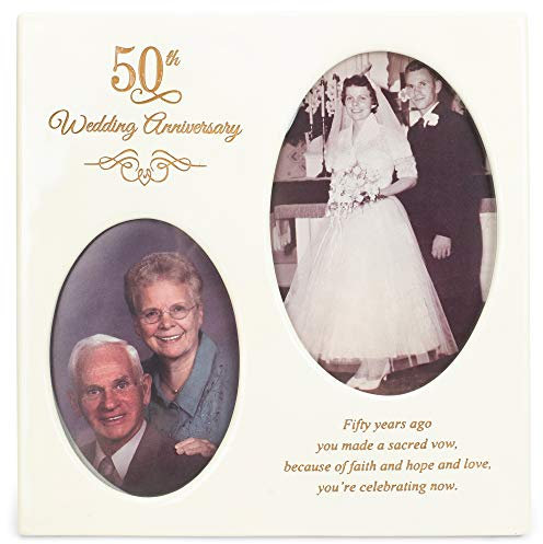50th aniversario de boda Oval resina piedra de fotos doble marco de fotos