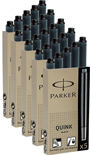 Parker Tintenpatrone Quink 5 Packungen mit 25 Stück, schwarz