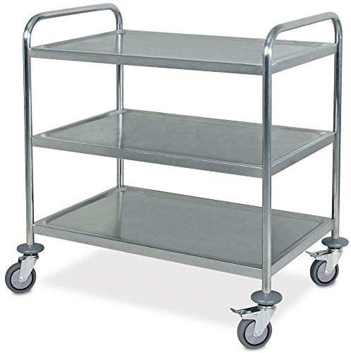 BRB Chariot de service en acier inoxydable, 3 étages, L x l x H 860 x 540 x 940 mm, capacité de charge 60 kg