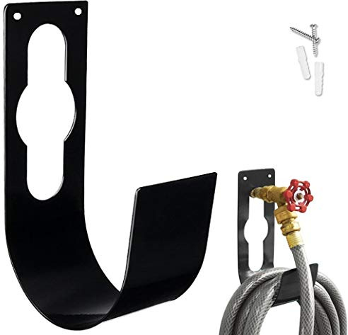 Garden Hose Hanger Wall Mount Heavy Duty Hose Holder Hook for 150ft 100ft 75ft 50ft Expandable Hose (Large, Black)