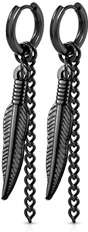 beyoutifulthings 1 Paar Damen Ohr-ringe CREOLE Feder-Ketten Anhänger 2mm breit Ohringe Ohr-stecker Chirurgenstahl Gold Schwarz Silber 8mm