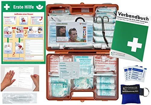 Verbandskoffer/Verbandskasten (G) Typ N -Paket 2- Erste Hilfe nach AKTUELLER DIN 13169 für Betriebe INKL. Verbandbuch + Notfallbeatmungshilfe & AUSHANG