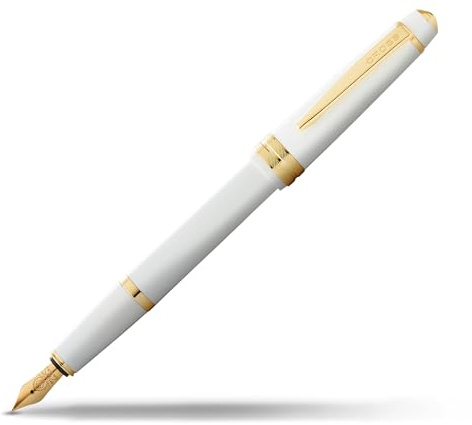 Cross Bailey Light Füllfederhalter (Federstärke M, inkl. Geschenkverpackung) Weiß-Lack mit goldfarbenen Beschlägen