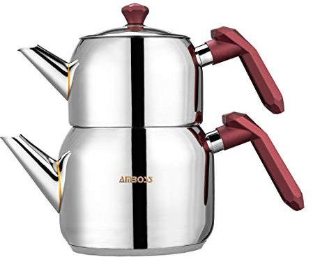 Amboss Juego de tetera turca de 3 litros de capacidad, acero inoxidable, compatible con cocina de inducción, juego de té turco (rosa)