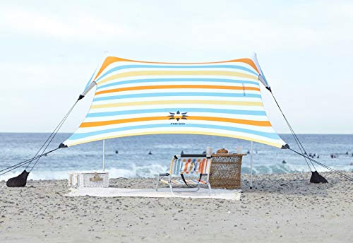 Neso-tält strandtält med sandankare, bärbart solskydd i baldakin – 2,1 m x 2,1 m – patenterade förstärkta hörn (vintage ränder)