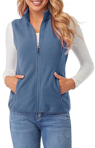 fuinloth Chaleco Polar Mujer, Bolsillos Cremallera Azul Ceniza XL