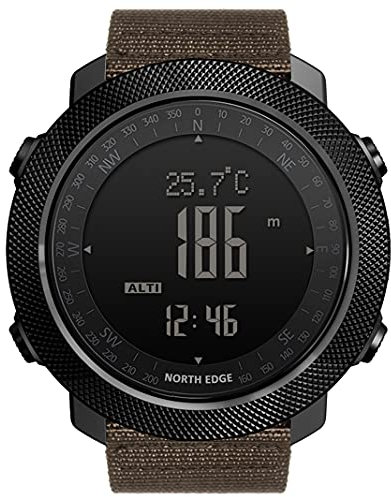 RUTXE Montre Militaire Extérieure pour Homme Multifonctionnel Numérique Poignet Bracelet en Nylon 50M Altimètre Baromètre Boussole Montre Étanche pour Alpinisme Natation Fitness (Brown)