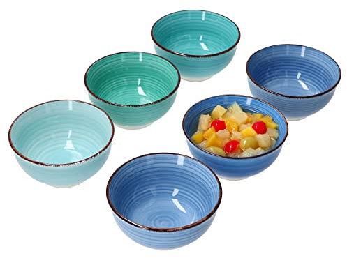 MamboCat Blue Snack-Schälchen Set 6-TLG I Dip-Schälchen Ø 12cm I kleine Bowl 200ml I Steingut-Set in 6 verschiedenen Blau-Tönen I Dessert-Schüssel I Dipp-Schalen spülmaschinengeeignet