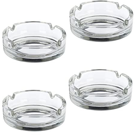 Relaxdays Set da 4 Posacenere in Vetro, Porta Cenere per Casa e Bar, Supporto per Sigarette, HxD: 3,5x11 cm, Trasparente