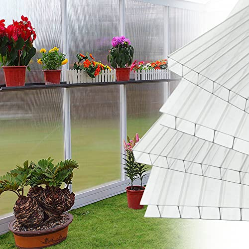 Ikodm 14 Stück Hohlkammerstegplatten,Transparente Polycarbonat-Platte, UV-beständigen Doppelstegplatte für Gewächshaus Garten 10,25 m²
