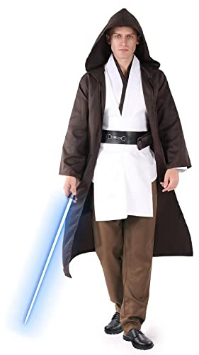 SINSEN Jedi Kostm fr Erwachsene Mnner: Jedi Kapuzenrobe Tunika Grtel Outfit Cosplay Umhang vollstndiger Satz Uniform Halloween Kostm, Braun