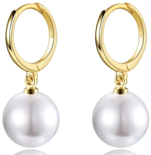 MASOP Perlenohrringe Creolen Silber 925/Gold Ohrringe Perlen Vergoldet für Damen Frauen Mädchen