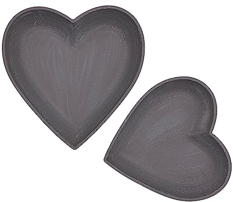 Diko.style® - Set de 2 Bandejas Decorativas Corazon Vaciabolsillos | Centro de Mesa Decorativo Salon, Organizador Joyas | Decoracion Habitacion | 21x22x3 + 24x25x3,5cm (Gris)