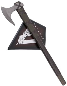 Ragnars Lothbroks Axt - Wikinger Kampfaxt - Vikinger Deko Wurfaxt mit Wandhalterung aus Holz - Streitaxt, Metall Holz - Nordische Waffe braun,Silber