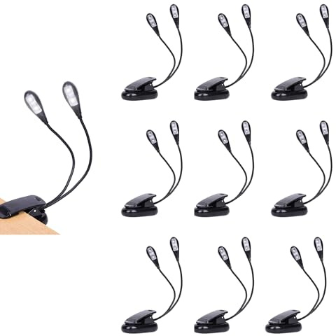 10 Pack Music Stand Lights - Musician Piano Light Clip On, USB & AAA Battery Powered, Eye Care & Portable, LED Book Reading Lamp, 4 Brightness, Ideal for Orchestra, Sheet Music, Guitar (Dual Arm)