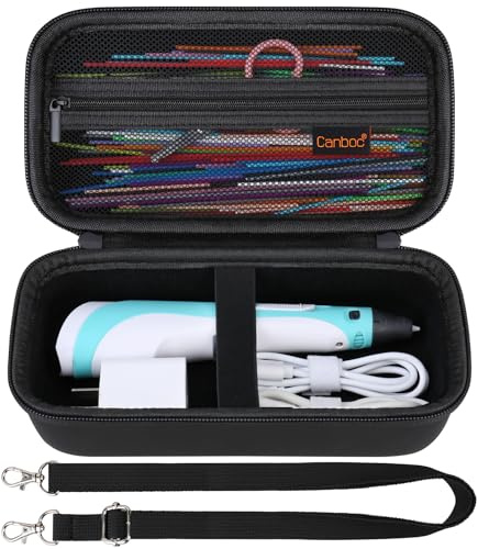Canboc Carrying Case for SCRIB3D P1 3D Printing Pen, 3D Pen Box with Removable Shoulder Strap, Mesh Pocket fit 3D Pen Filament Refills, Charger, Black (Case Only)